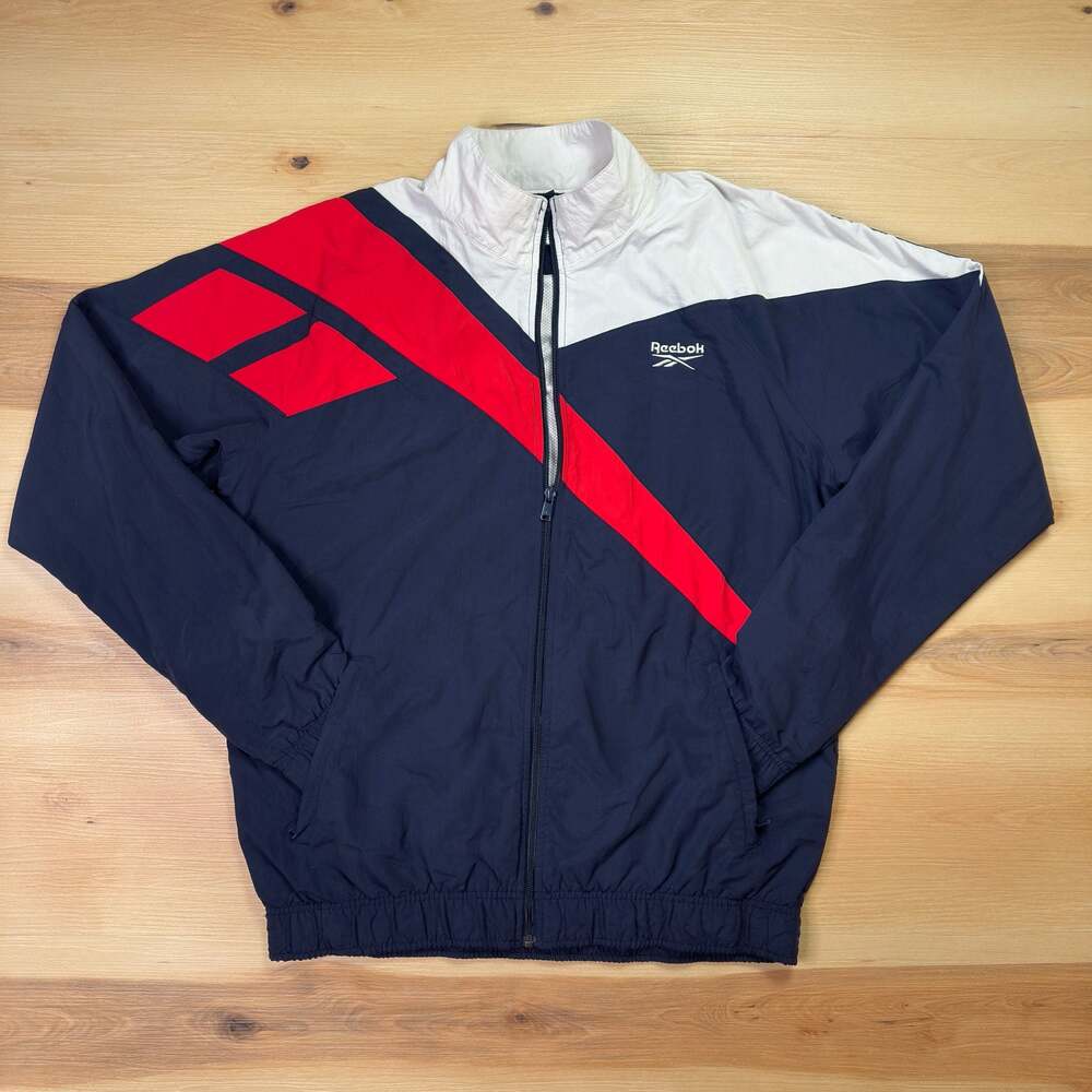 Vintage Reebok Warm Up Full Zip Athletic Track Jacket Blue Red Size Large